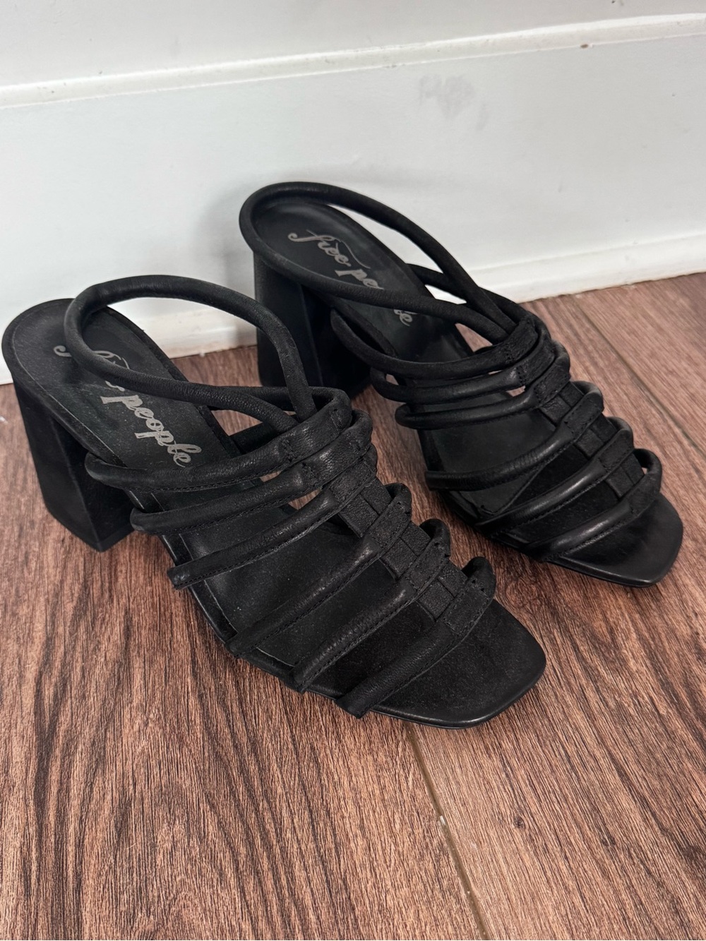 Free People Black Multi-Strap Block Heel Sandals